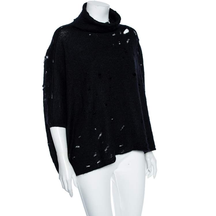 Pre Owned Giambattista Valli Black Mohair Wool Distressed Oversized Jumper S