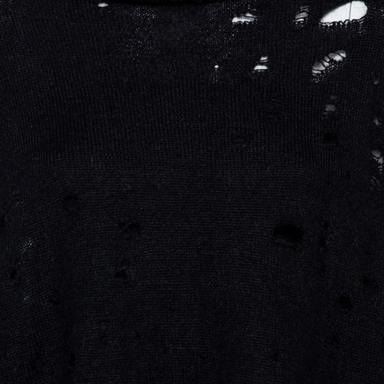 Pre Owned Giambattista Valli Black Mohair Wool Distressed Oversized Jumper S