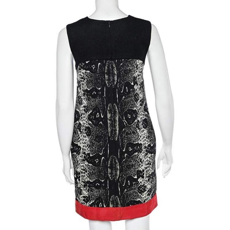 Pre Owned Giambattista Valli Black Printed Wool & Silk Paneled Shift Dress S