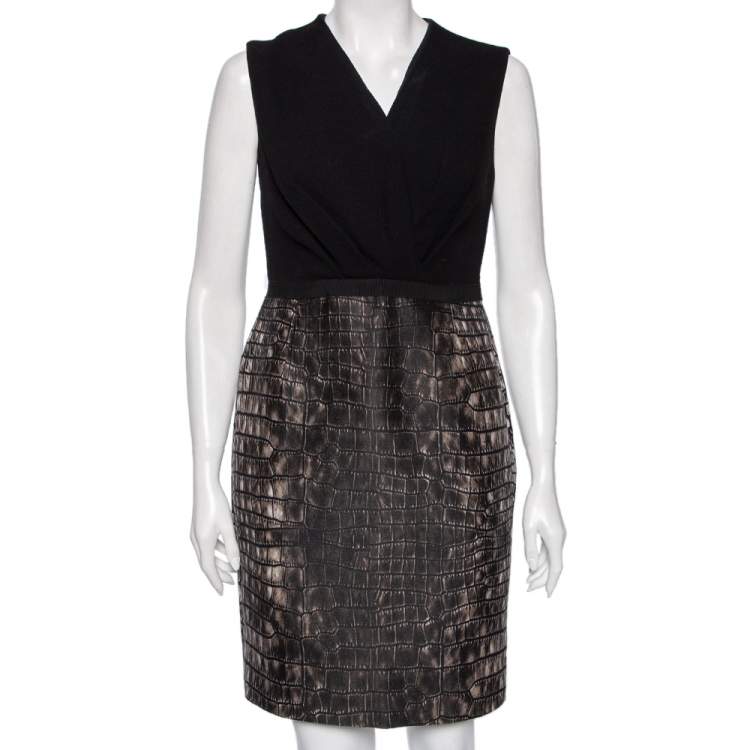 Pre Owned Giambattista Valli Black & Printed Wool Sleeveless Dress M