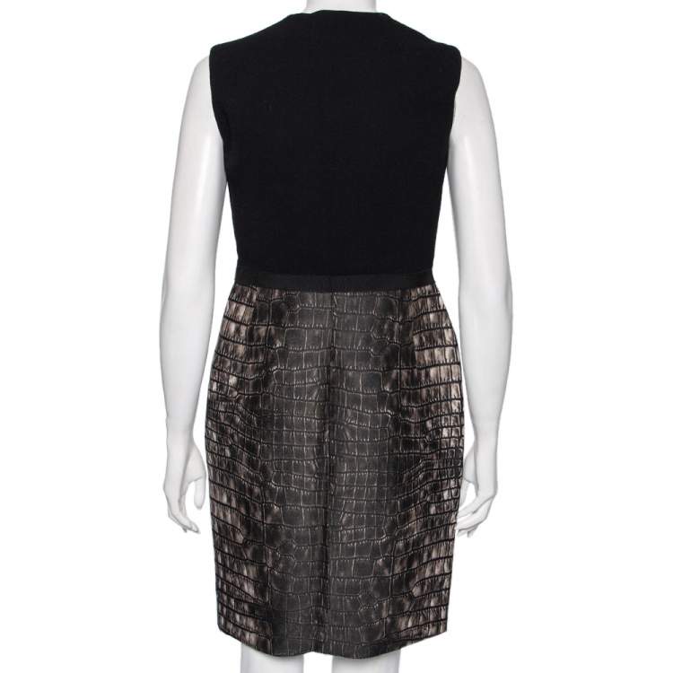 Pre Owned Giambattista Valli Black & Printed Wool Sleeveless Dress M