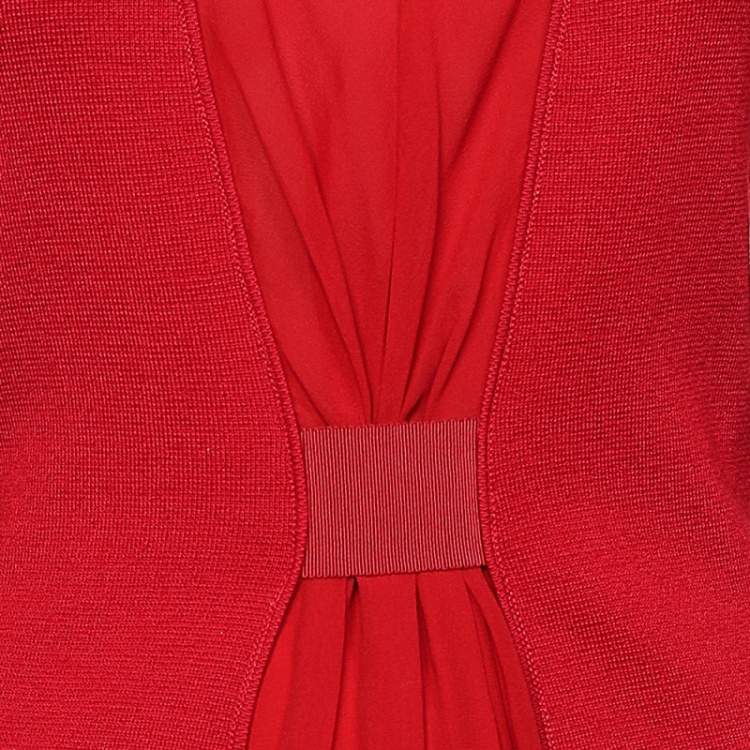 Pre Owned Giambattista Valli Red Wool & Pleated Silk Paneled Midi Dress XS