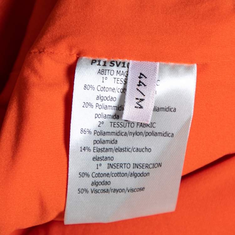 Pre Owned Giambattista Valli Orange Cotton Pleated Front Midi Dress M