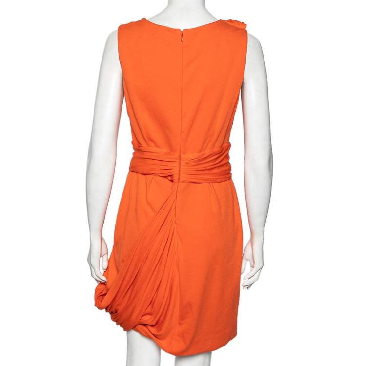 Pre Owned Giambattista Valli Orange Cotton Pleated Front Midi Dress M