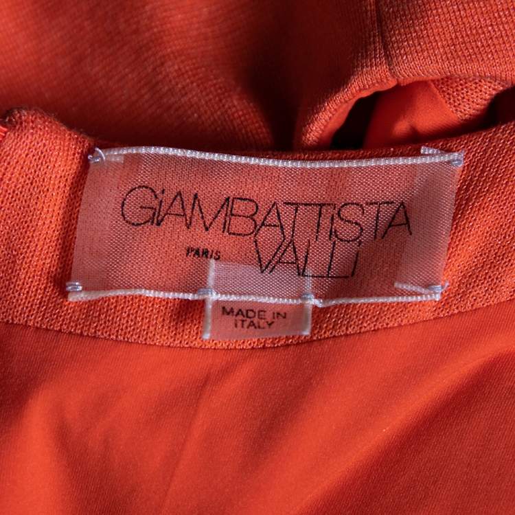 Pre Owned Giambattista Valli Orange Cotton Pleated Front Midi Dress M