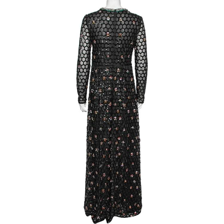 Pre Owned Giambattista Valli Black Sequin & Stud Embellished Tulle Evening Gown S