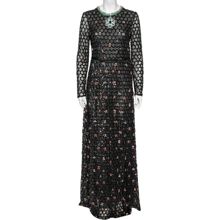Pre Owned Giambattista Valli Black Sequin & Stud Embellished Tulle Evening Gown S