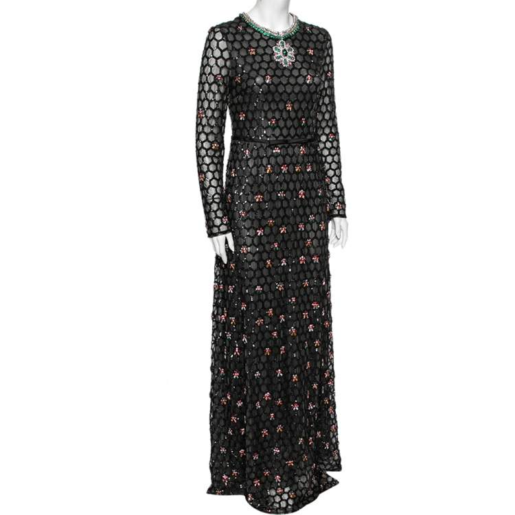 Pre Owned Giambattista Valli Black Sequin & Stud Embellished Tulle Evening Gown S