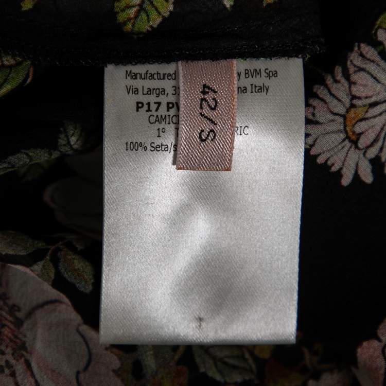 Pre Owned Giambattista Valli Black Floral Printed Silk Ruffle Trimmed Skirt & Blouse Set S