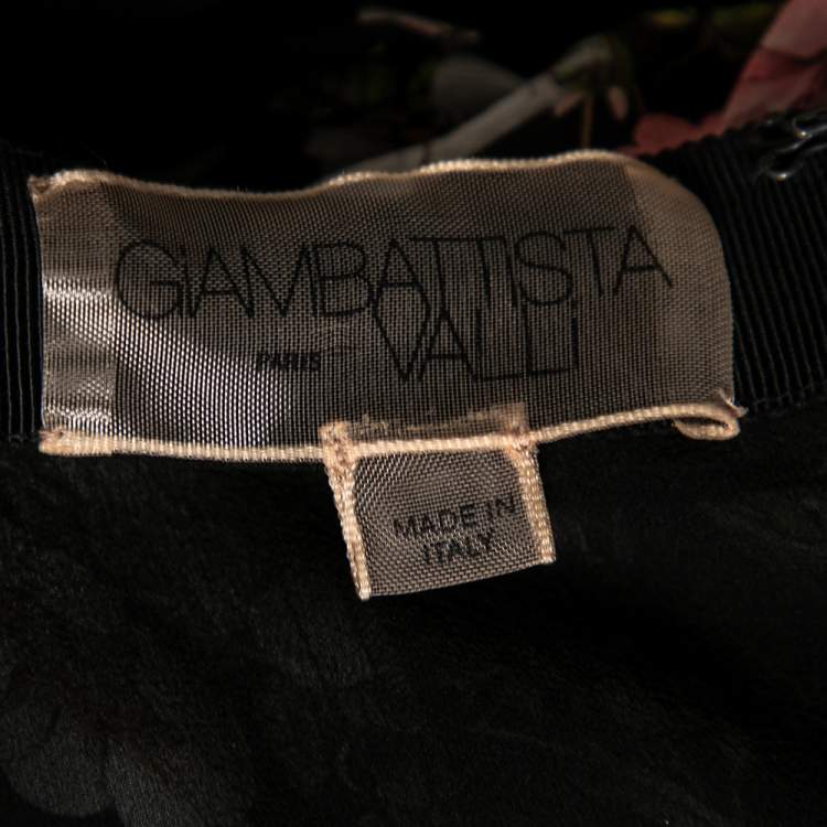 Pre Owned Giambattista Valli Black Floral Printed Silk Ruffle Trimmed Skirt & Blouse Set S