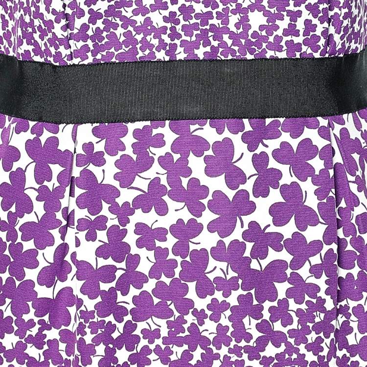 Pre Owned Giambattista Valli White & Purple Printed Cotton & Silk Sheath Dress XL