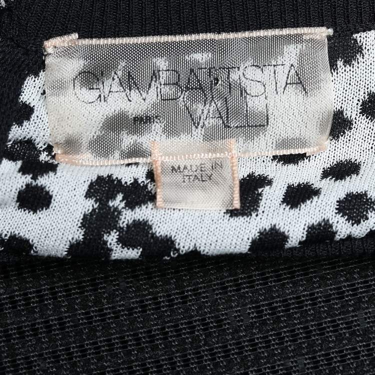 Pre Owned Giambattista Valli Black and White Polka Printed Knit Flared Hem Detailed Midi Dress S