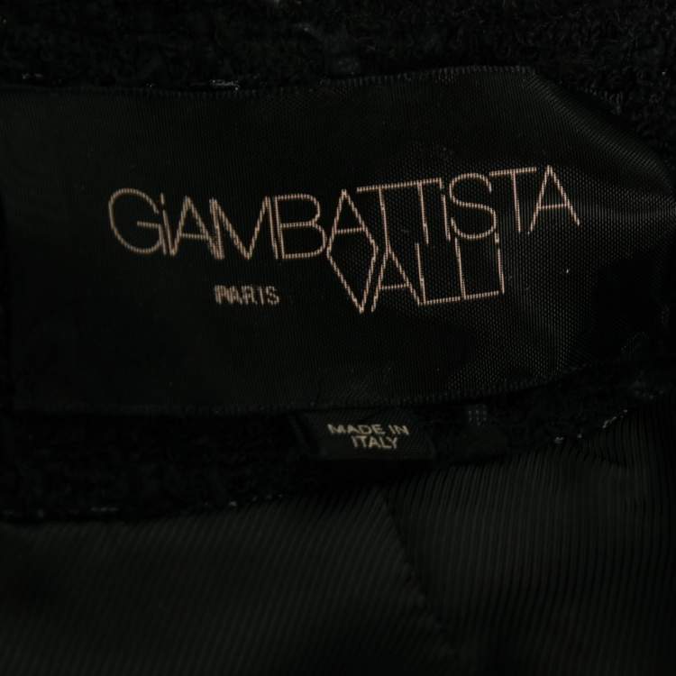 Pre Owned Giambattista Valli Black Tweed Embroidered Neck Detail Flared Jacket M