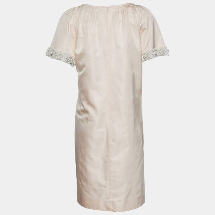 Pre Owned Giambattista Valli Peach Pink Silk Embellished Shift Dress L