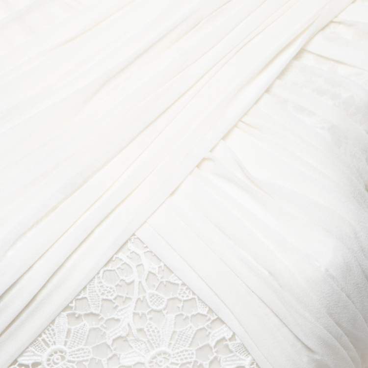 Pre Owned Giambattista Valli White Floral Guipure Lace Ruffle Trimmed Gown S