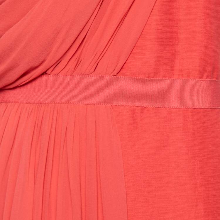 Pre Owned Giambattista Valli Coral Pink Silk Drape Detail Sheath Dress M