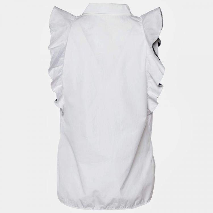 Pre Owned Giambattista Valli White Cotton Lace Detail Ruffle Sleeveless Top XS