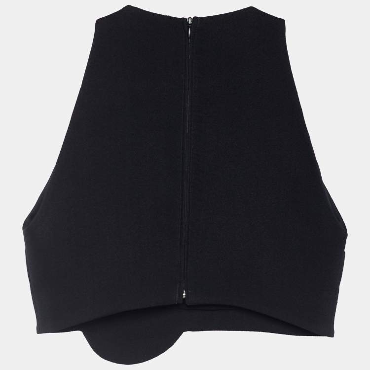 Pre Owned Giambattista Valli Black Crepe Racer Crop Top M
