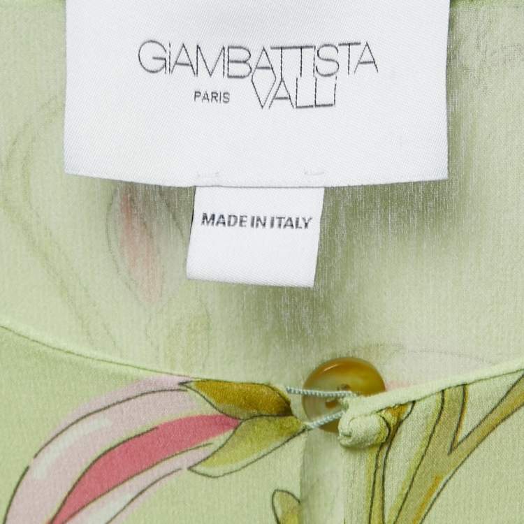 Pre Owned Giambattista Valli Light Green Floral Print Silk Long Sleeve Draped Gown M
