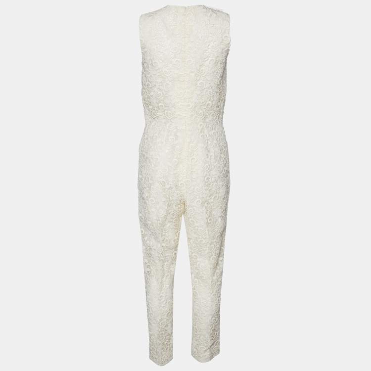 Pre Owned Giambattista Valli White Lace Sleeveless Jumpsuit M