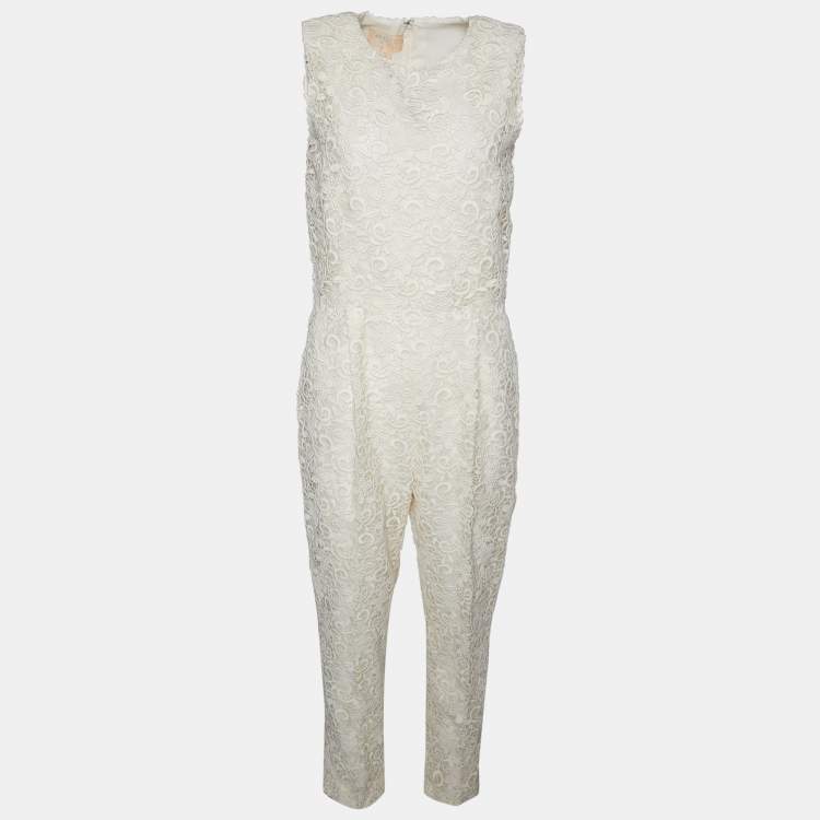 Pre Owned Giambattista Valli White Lace Sleeveless Jumpsuit M