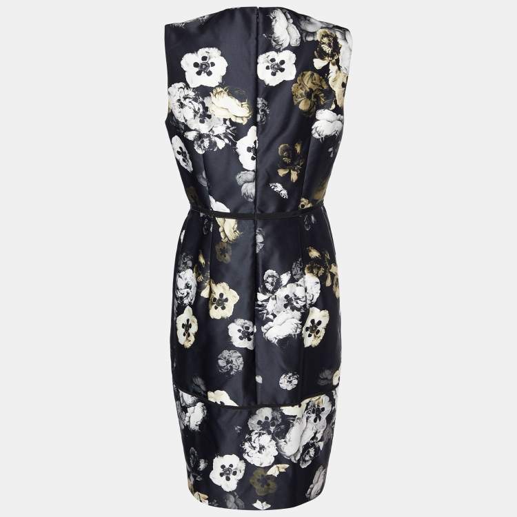 Pre Owned Giambattista Valli Black Floral Printed Satin Sleeveless Midi Dress L