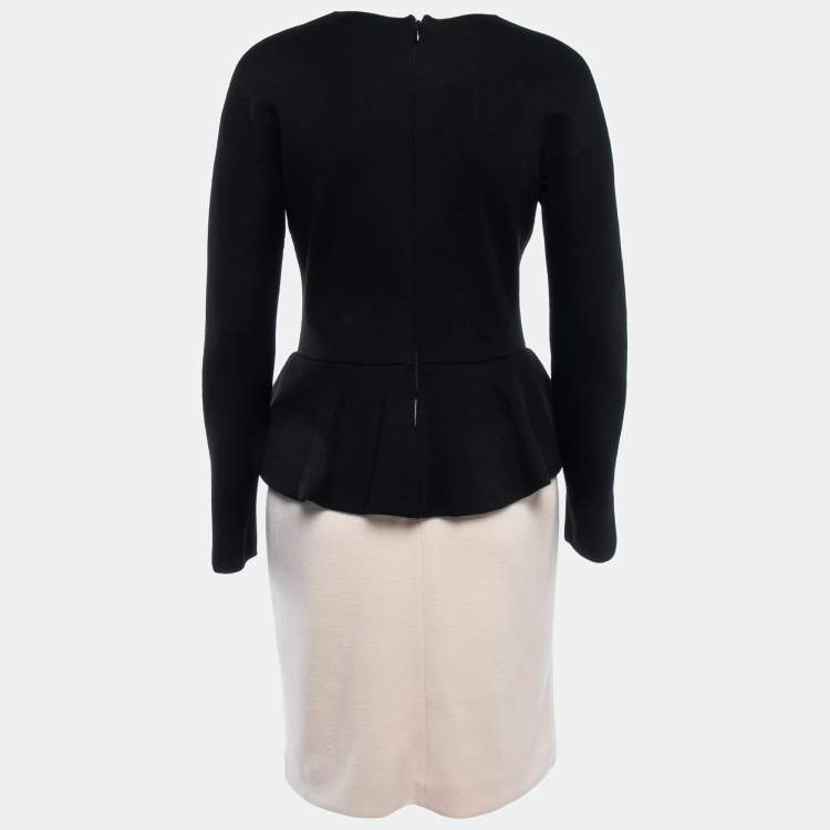 Pre Owned Giambattista Valli Black/Cream Wool Mini Peplum Dress L