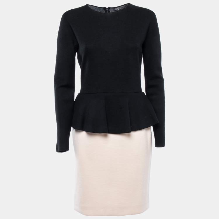 Pre Owned Giambattista Valli Black/Cream Wool Mini Peplum Dress L