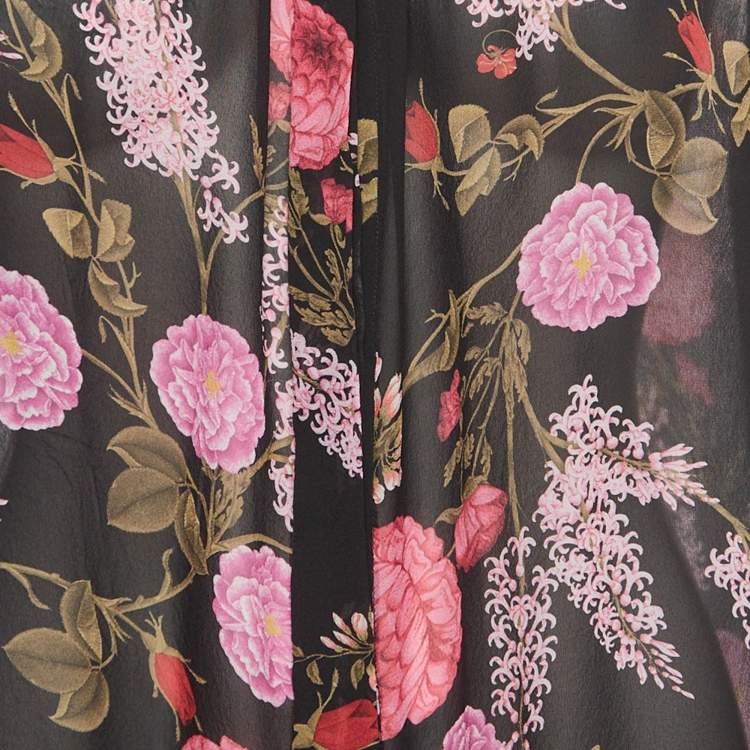 Pre Owned Giambattista Valli Black Floral Printed Chiffon Blouse M