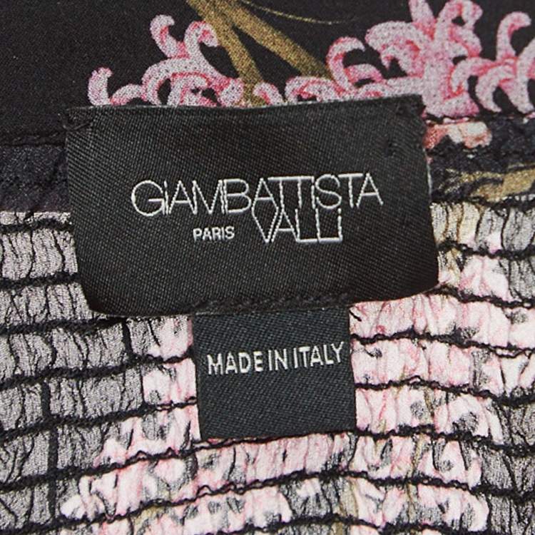 Pre Owned Giambattista Valli Black Floral Printed Chiffon Blouse M
