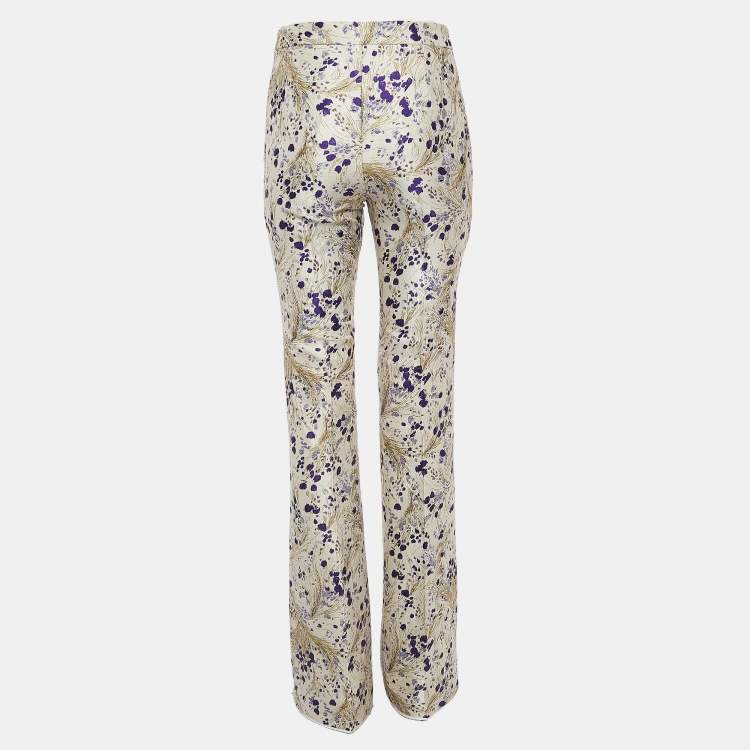 Pre Owned Giambattista Valli Off-White Floral Jacquard Flared Trousers XXS