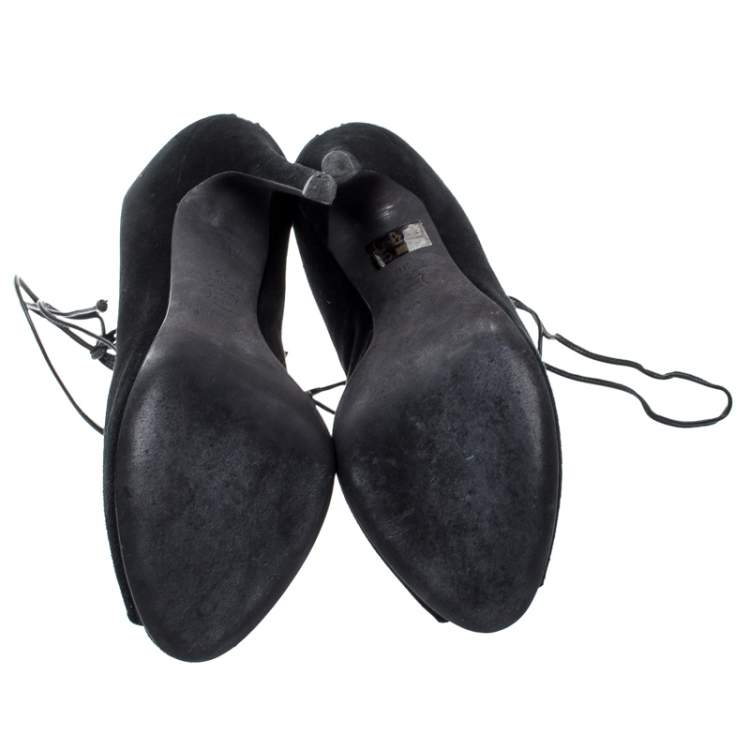 Pre Owned Giambattista Valli Black Suede Cut Out Ankle Boots Size 38