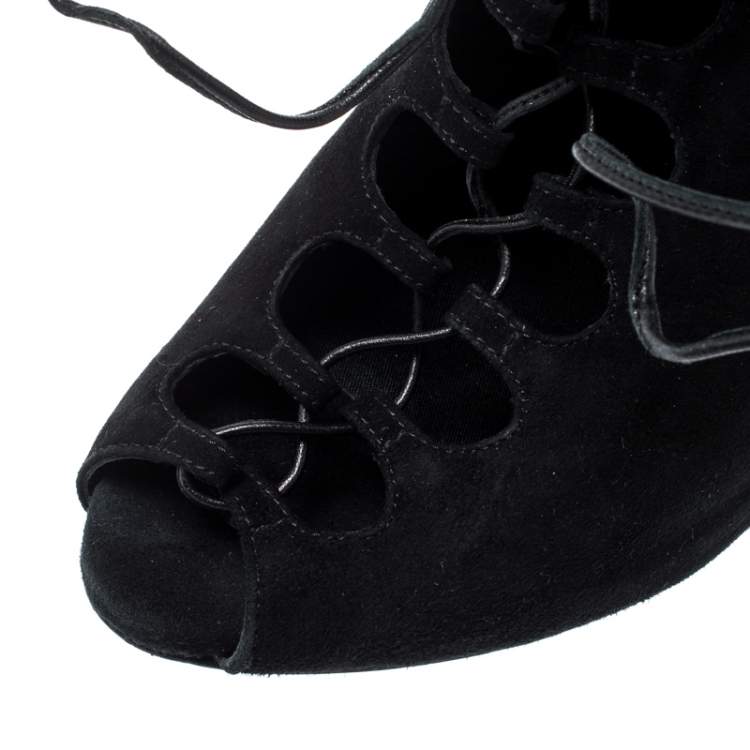 Pre Owned Giambattista Valli Black Suede Cut Out Ankle Boots Size 38