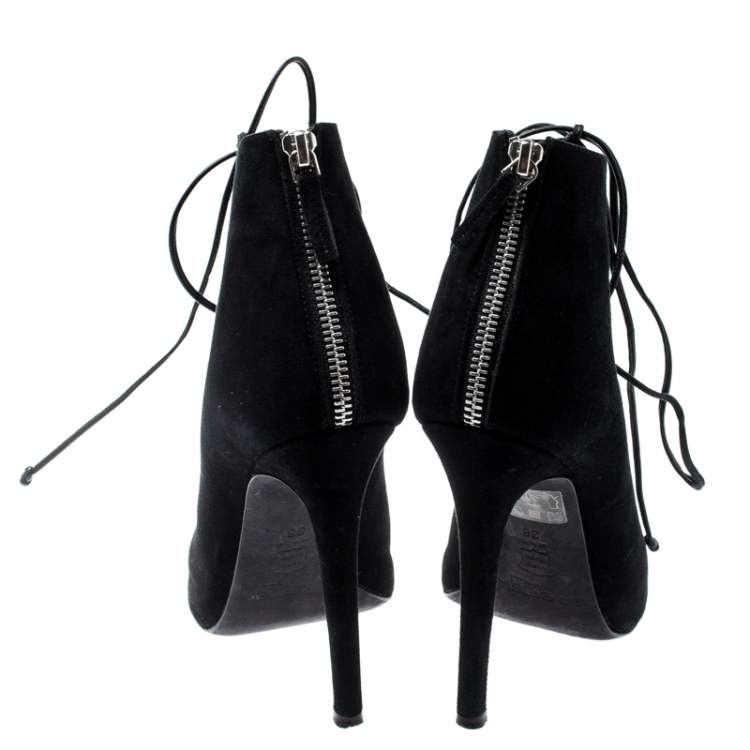 Pre Owned Giambattista Valli Black Suede Cut Out Ankle Boots Size 38