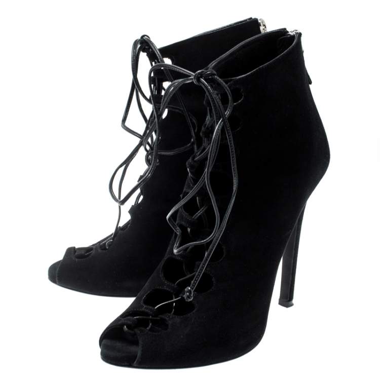 Pre Owned Giambattista Valli Black Suede Cut Out Ankle Boots Size 38