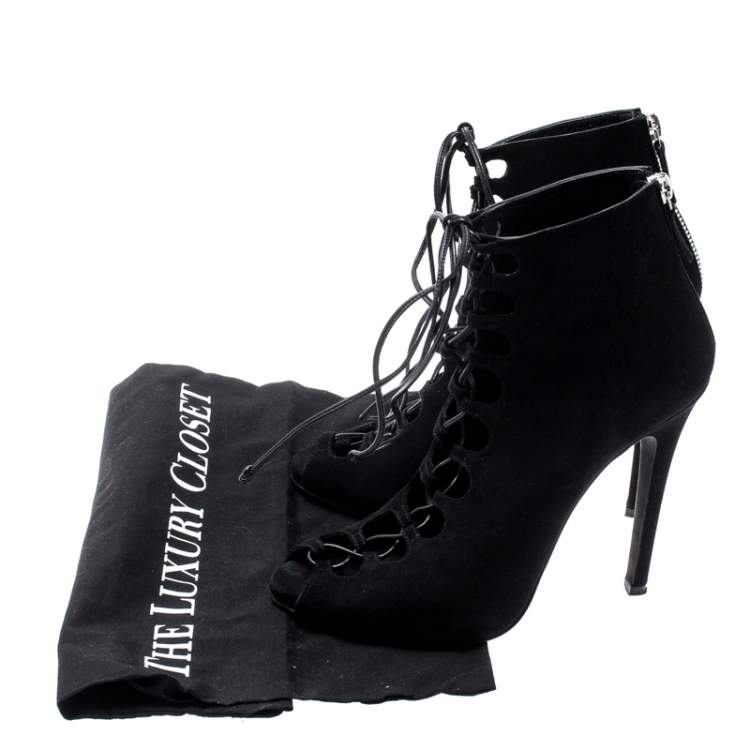 Pre Owned Giambattista Valli Black Suede Cut Out Ankle Boots Size 38
