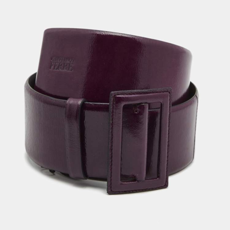 Pre Owned Gianfranco Ferre Purple Glossy Leather Buckle Wide Belt 90CM