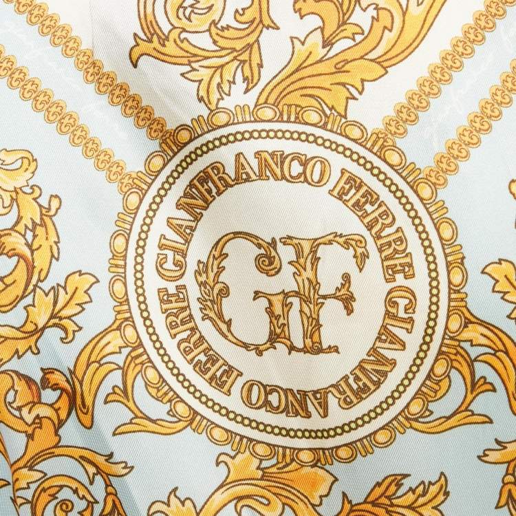 Pre Owned فستان جيانفرانكو فيري ملفوف كريب مطبع أزرق/أصفر صغير