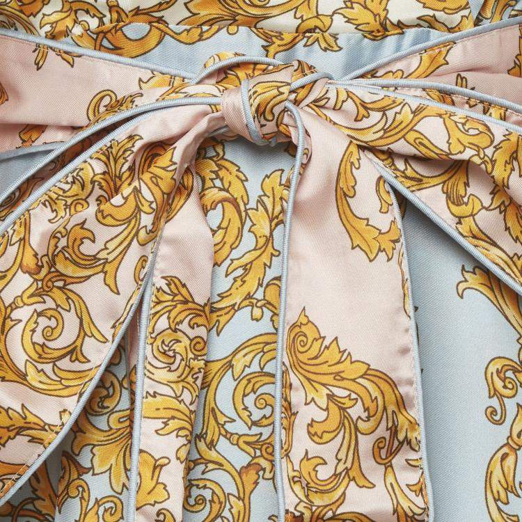 Pre Owned فستان جيانفرانكو فيري ملفوف كريب مطبع أزرق/أصفر صغير