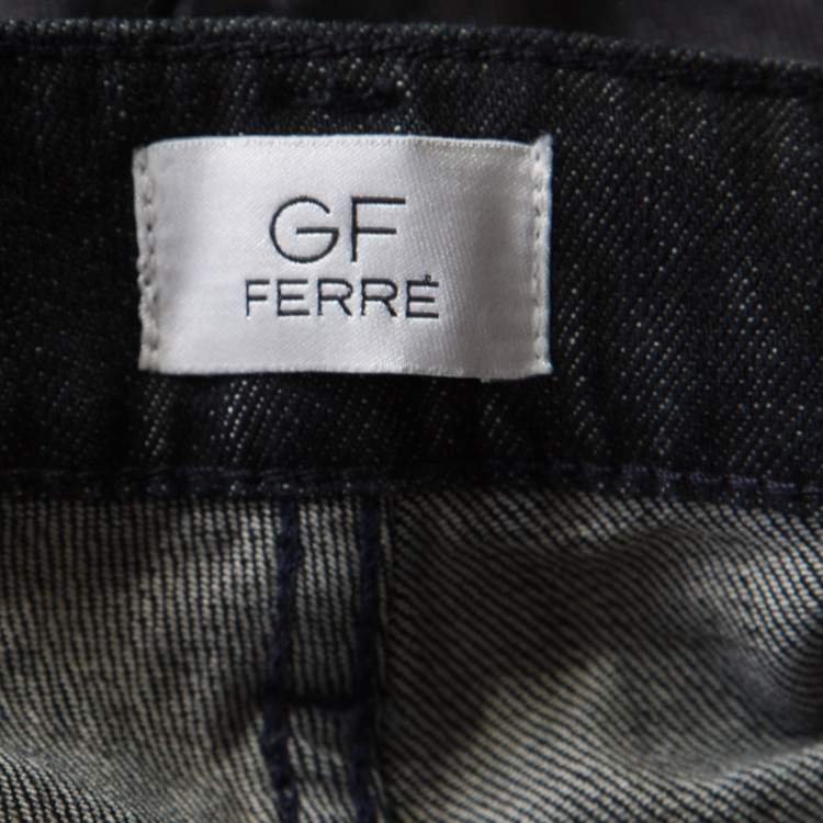Pre Owned GF Ferre Black Dark Wash Crystal Owl Embellished Detail Straight Fit Jeans M
