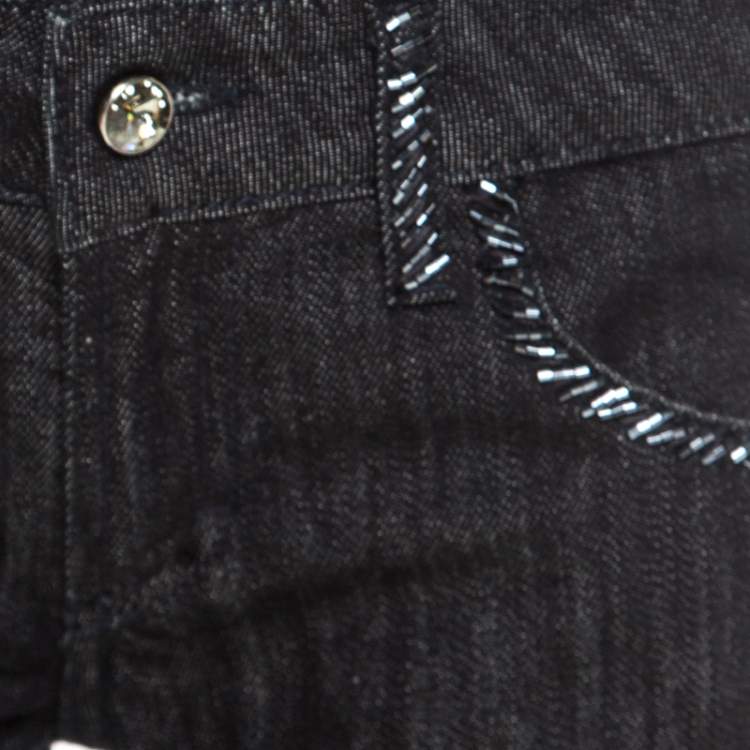 Pre Owned GF Ferre Black Dark Wash Crystal Owl Embellished Detail Straight Fit Jeans M