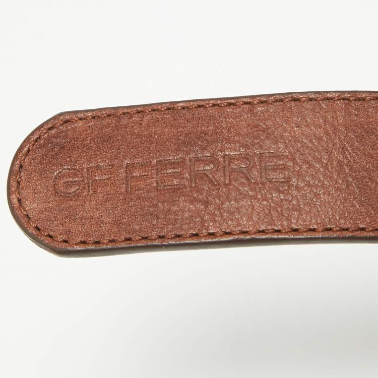 Pre Owned Gianfranco Ferre Brown Leather Adjustable Buckle Belt 70CM