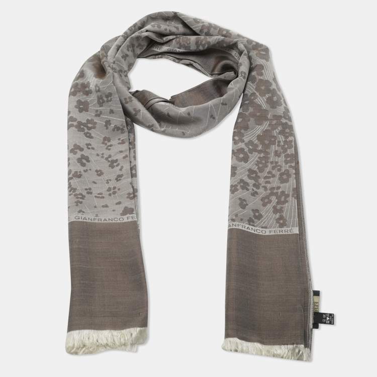Pre Owned Gianfranco Ferre Grey Floral Silk Jacquard Scarf