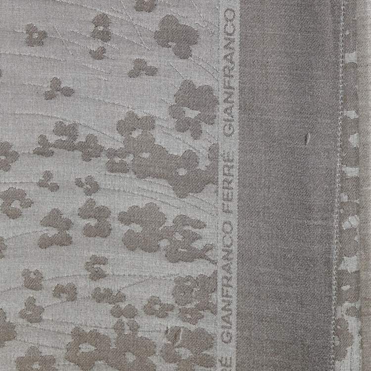 Pre Owned Gianfranco Ferre Grey Floral Silk Jacquard Scarf