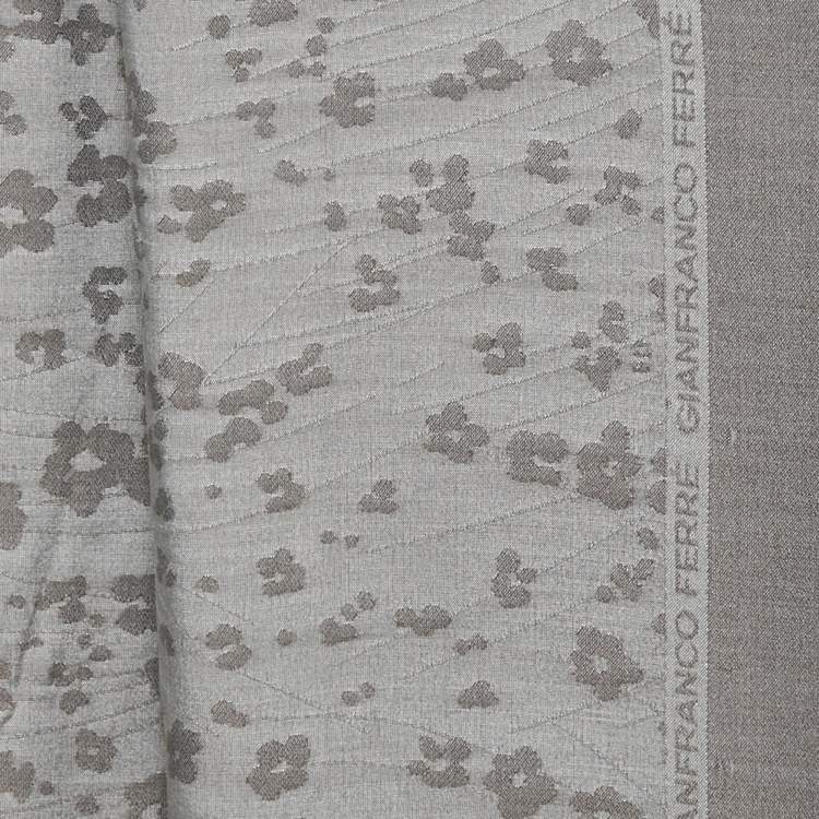 Pre Owned Gianfranco Ferre Grey Floral Silk Jacquard Scarf