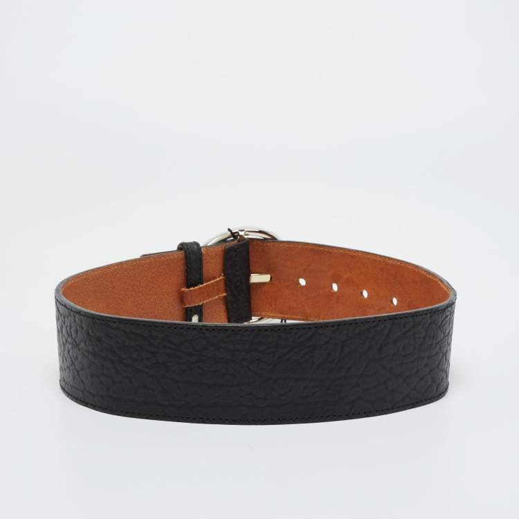 Pre Owned Gianfranco Ferre Black Leather Wide Buckle Belt 65CM