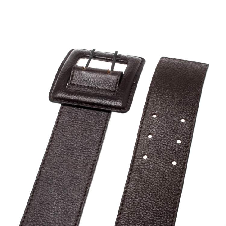 Pre Owned Gianfranco Ferre Dark Brown Leather Double Buckle Waist Belt 90CM