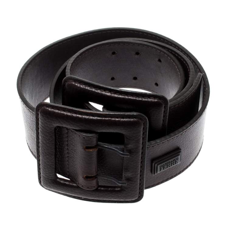 Pre Owned Gianfranco Ferre Dark Brown Leather Double Buckle Waist Belt 90CM