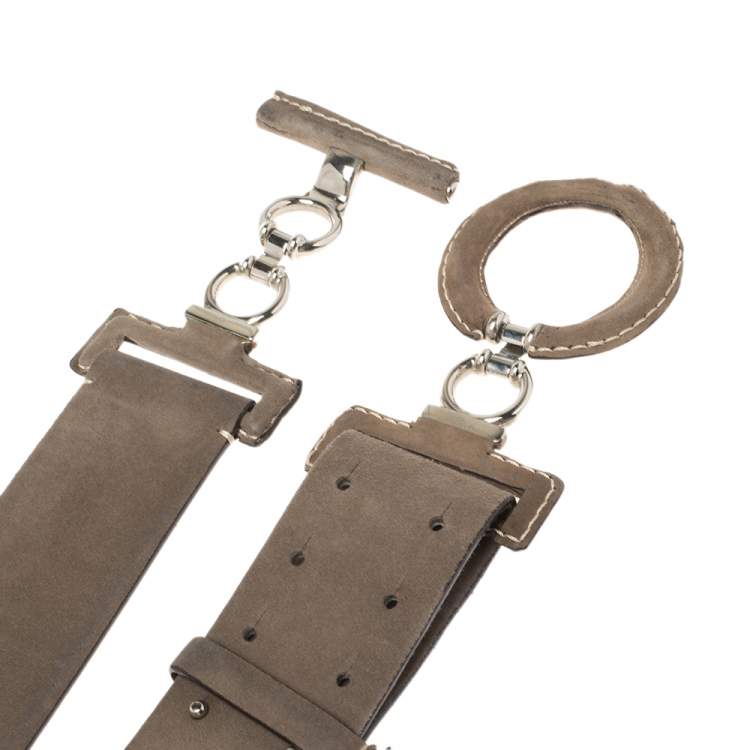 Pre Owned Gianfranco Ferre Brown Suede Wide Belt Size 85 CM