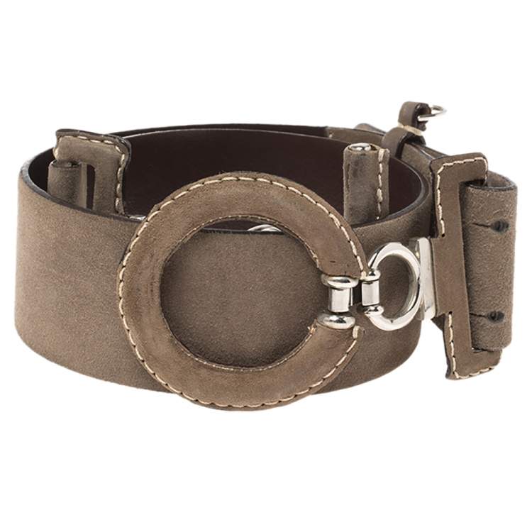 Pre Owned Gianfranco Ferre Brown Suede Wide Belt Size 85 CM